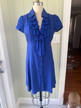 Nanette Lepore Ruffled Collar Short Sleeve Dress in Blue